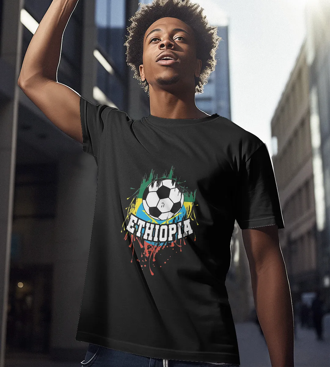 1sttheworld T-Shirt - Ethiopian Football Habesha T-Shirt Black A35