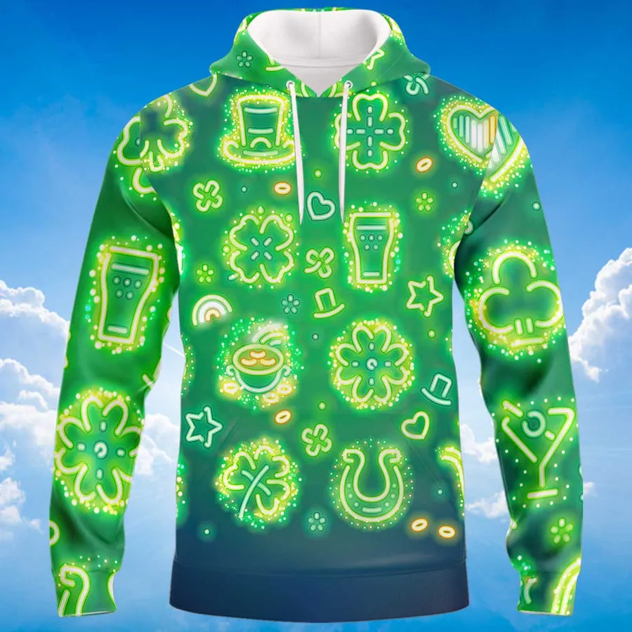 3D All Over Print Light Glitter Shamrock Drink Beer Hat Shirt, Happy St Patrick's Day Shirt