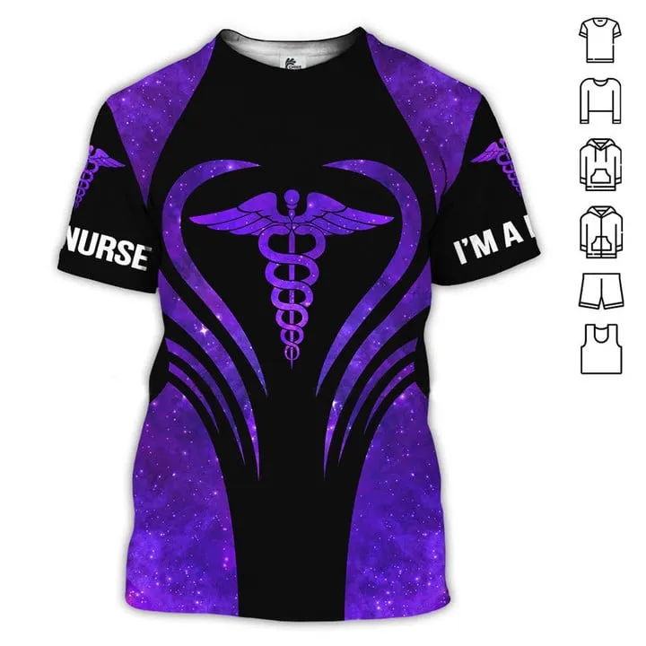 3D All Over Print Purple Glitter Nurse Shirt, I'm a Nurse T-Shirt, Perfect Gift Nurse Clothing