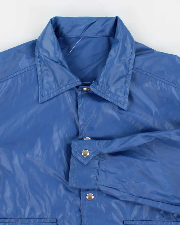 70's Vintage Men's Navy Button-Up Nylon Jacket - S