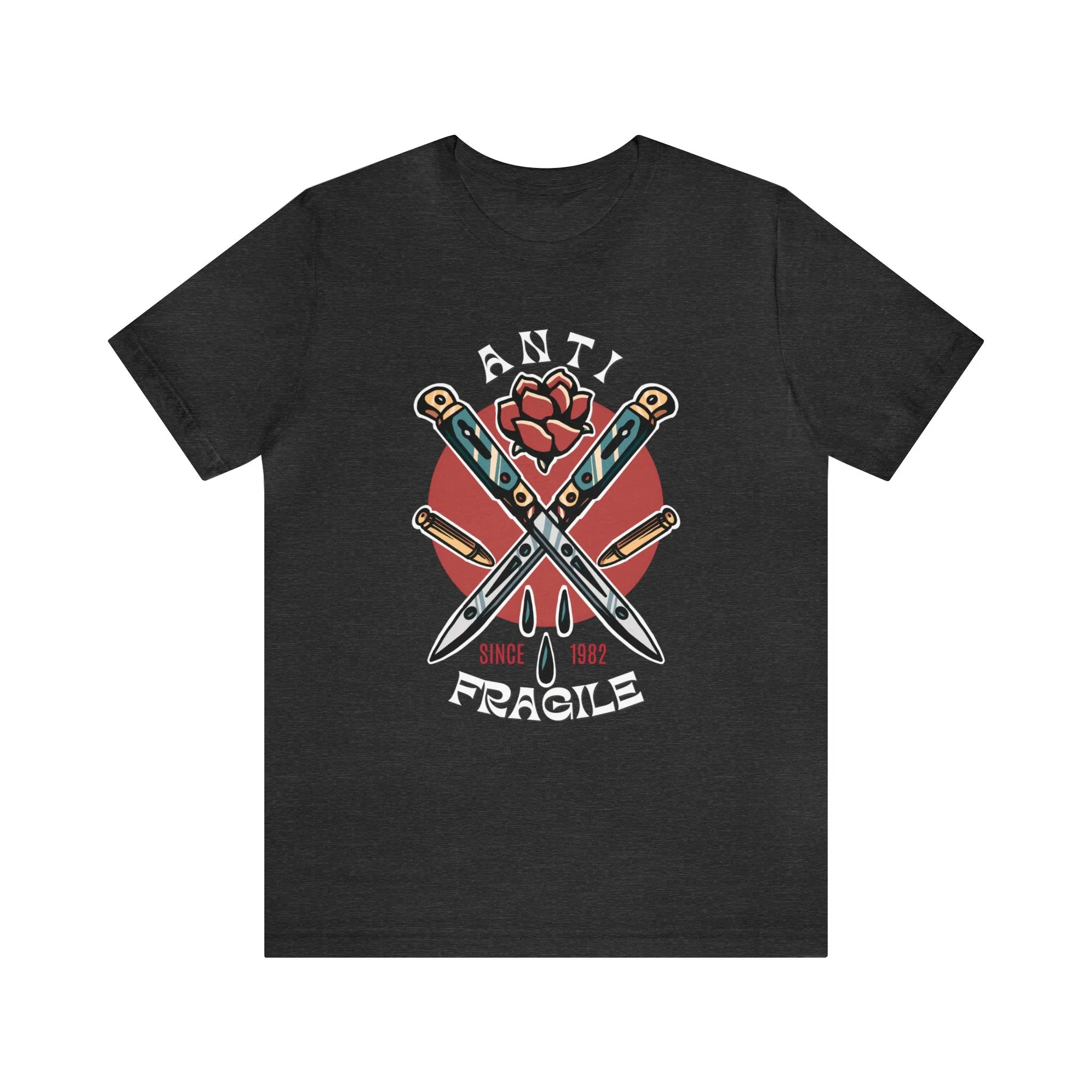 Anti Fragile Tattoo T-shirt / Switchblade Knife Rose Bullet Unisex Vintage Traditional Tattoo Tee Shirt / Punk Rock Clothing Tshirt