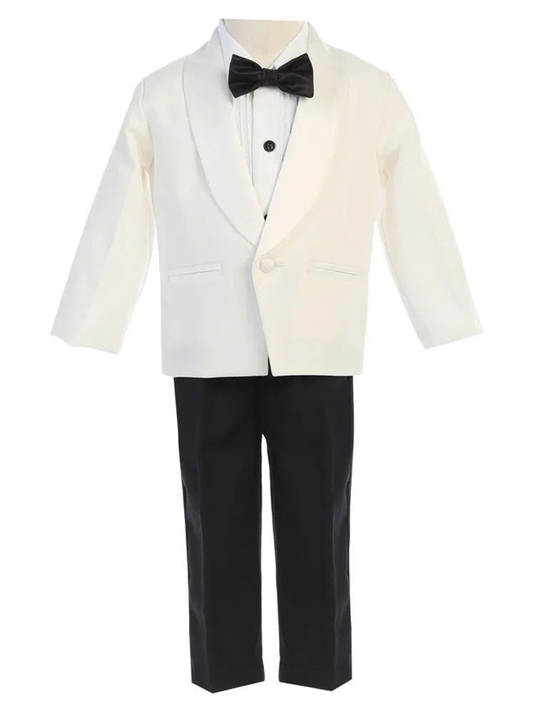 Baby Boys Ivory Black Jacket Pants Shirt Bowtie 4 Pc Tuxedo 3-24M