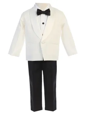 Baby Boys Ivory Black Jacket Pants Shirt Bowtie 4 Pc Tuxedo 3-24M