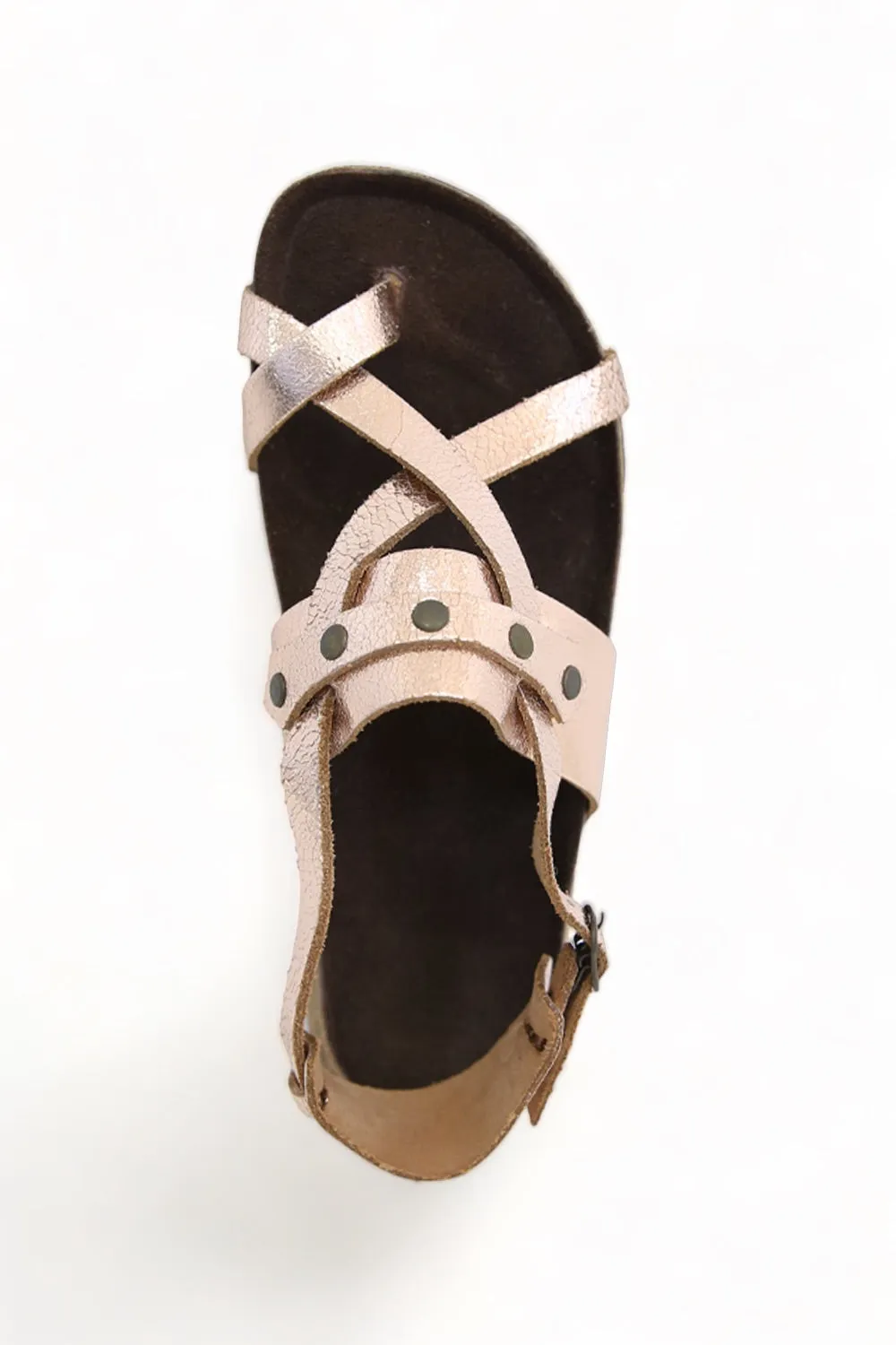 BOSABO CORK OLD METAL ROSE GOLD LEATHER SANDALS