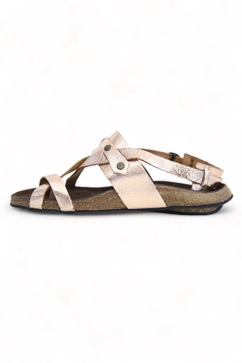 BOSABO CORK OLD METAL ROSE GOLD LEATHER SANDALS