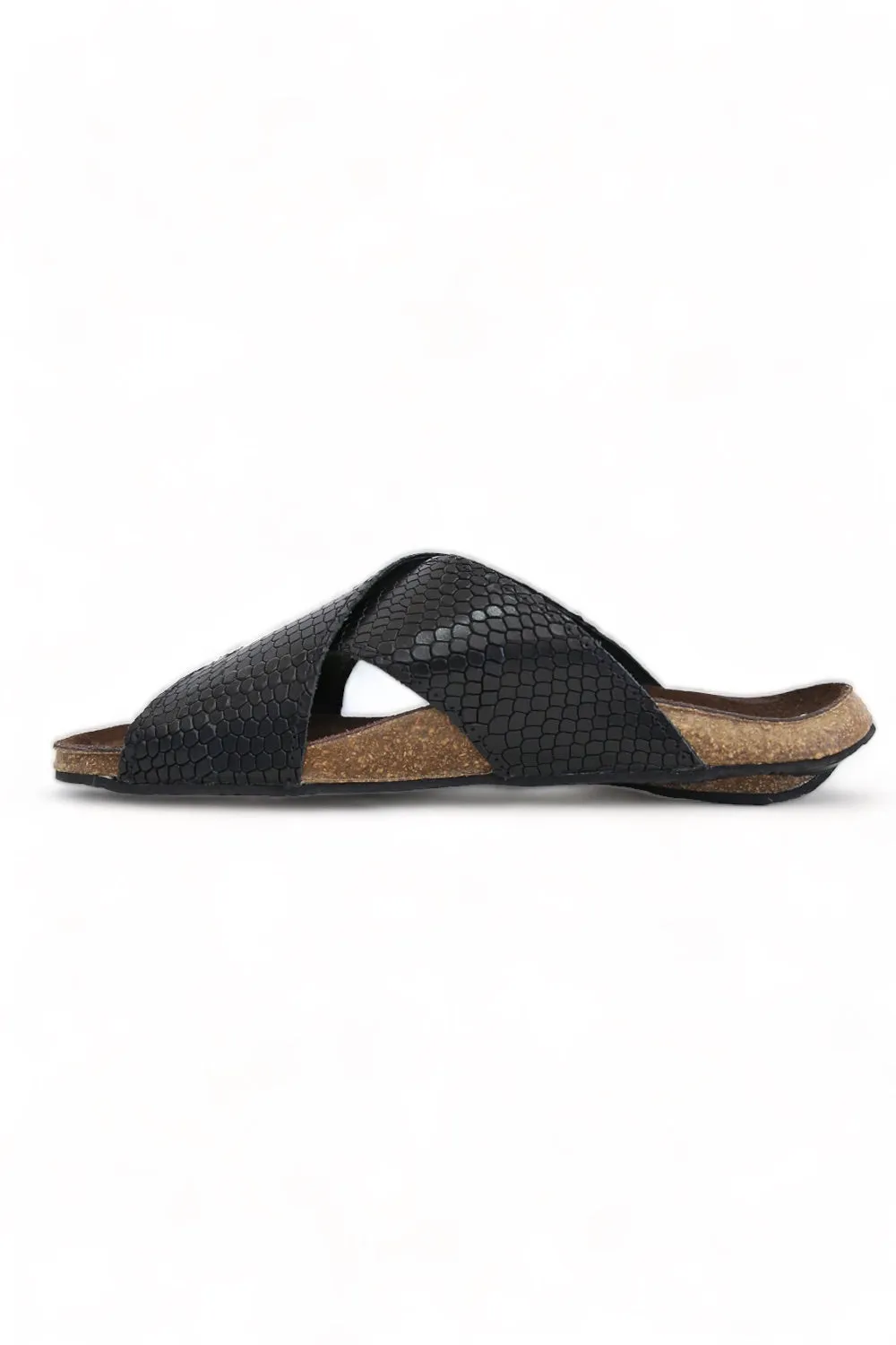 BOSABO CORK REPTILE BLACK SANDALS