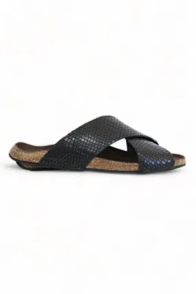 BOSABO CORK REPTILE BLACK SANDALS