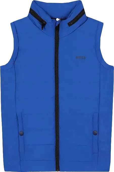 BOSS Blue Kids' Sleeveless Logo Hooded Puffer Jacket 6 Years