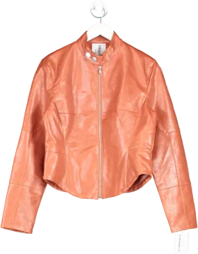 Collusion Orange Motocross Faux Leather Cropped Biker Jacket UK 12