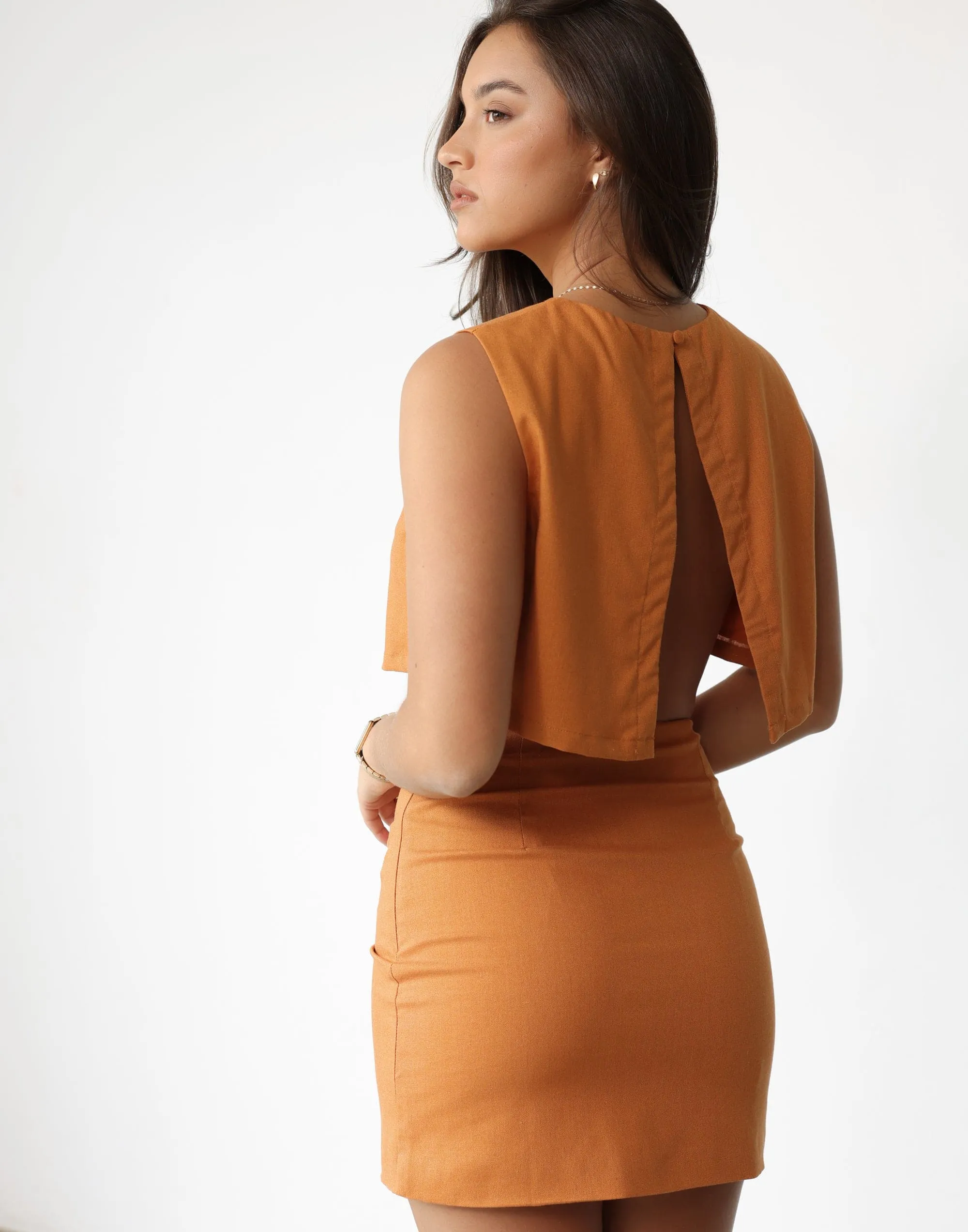 Como Linen Mini Skirt (Tangerine)