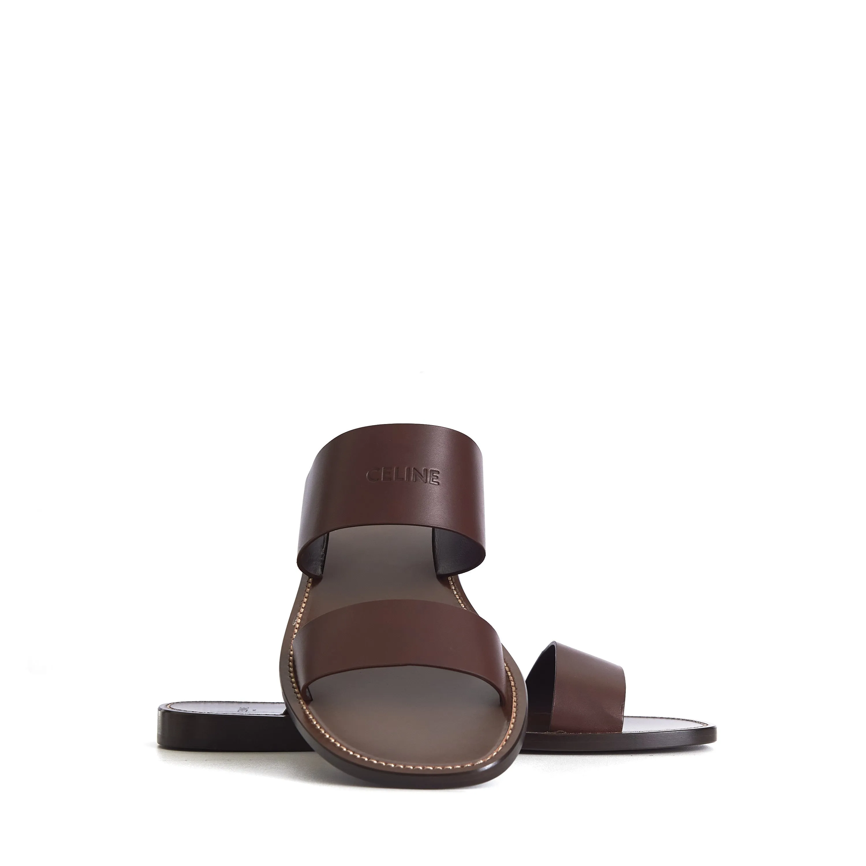 Dark Brown Calfskin Leather Sandals - Lerins Vegetal Tanning