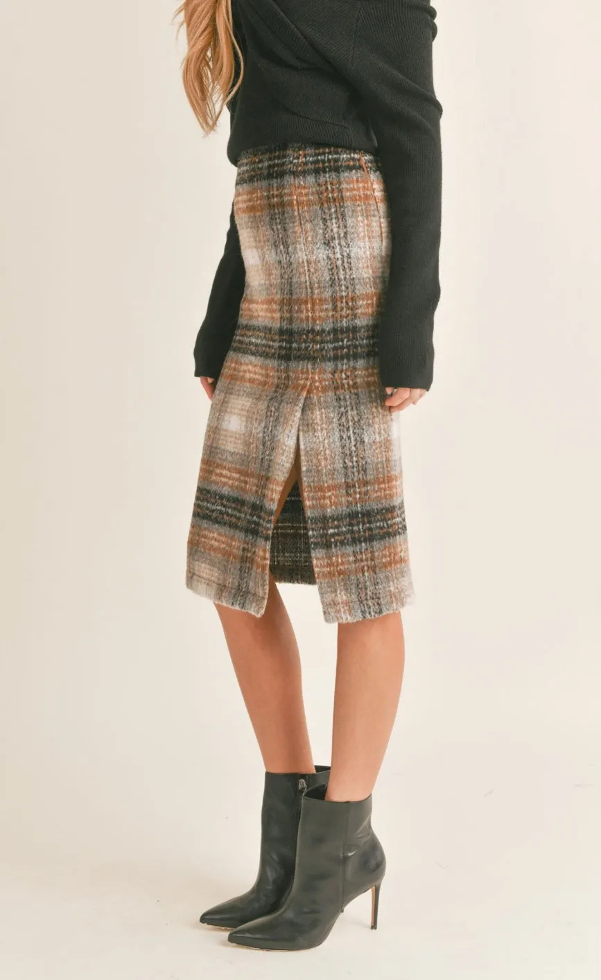 Della Plaid Midi Skirt