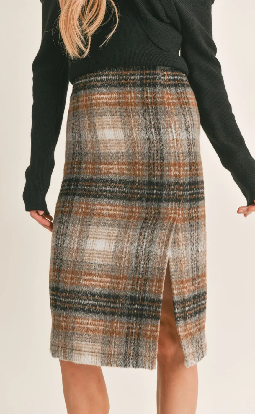 Della Plaid Midi Skirt