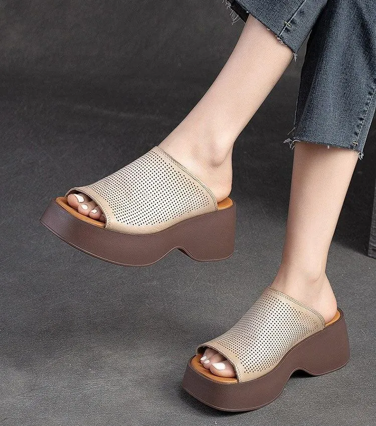 Handmade Leather Women's Slippers Wedges: GO1231 Casual Shoes