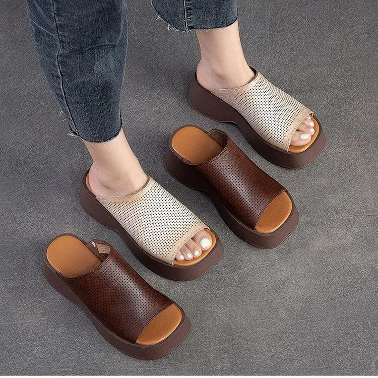 Handmade Leather Women's Slippers Wedges: GO1231 Casual Shoes