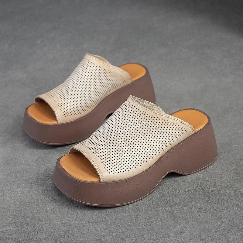 Handmade Leather Women's Slippers Wedges: GO1231 Casual Shoes