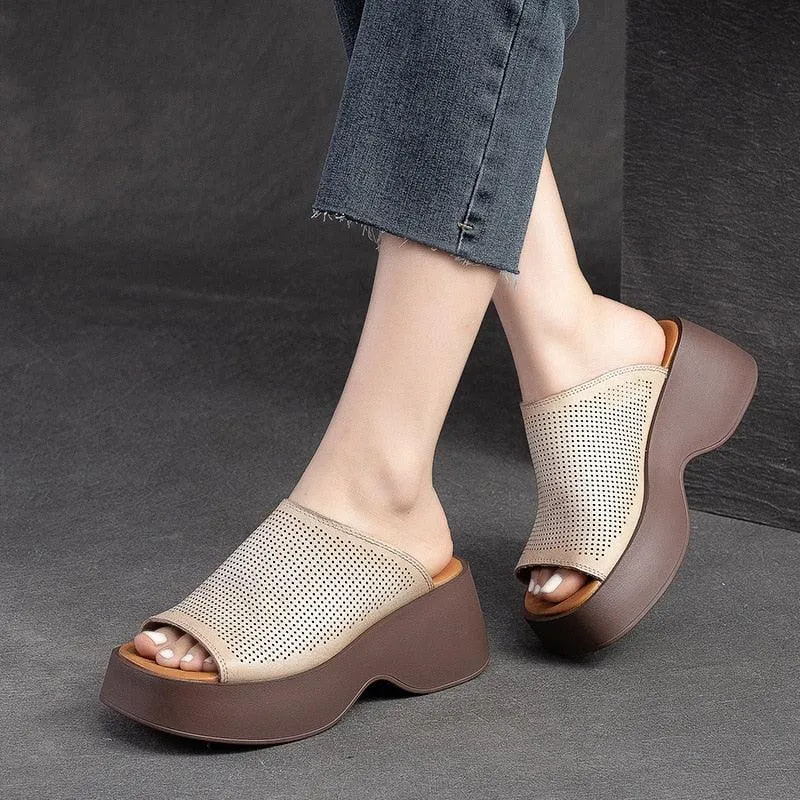 Handmade Leather Women's Slippers Wedges: GO1231 Casual Shoes