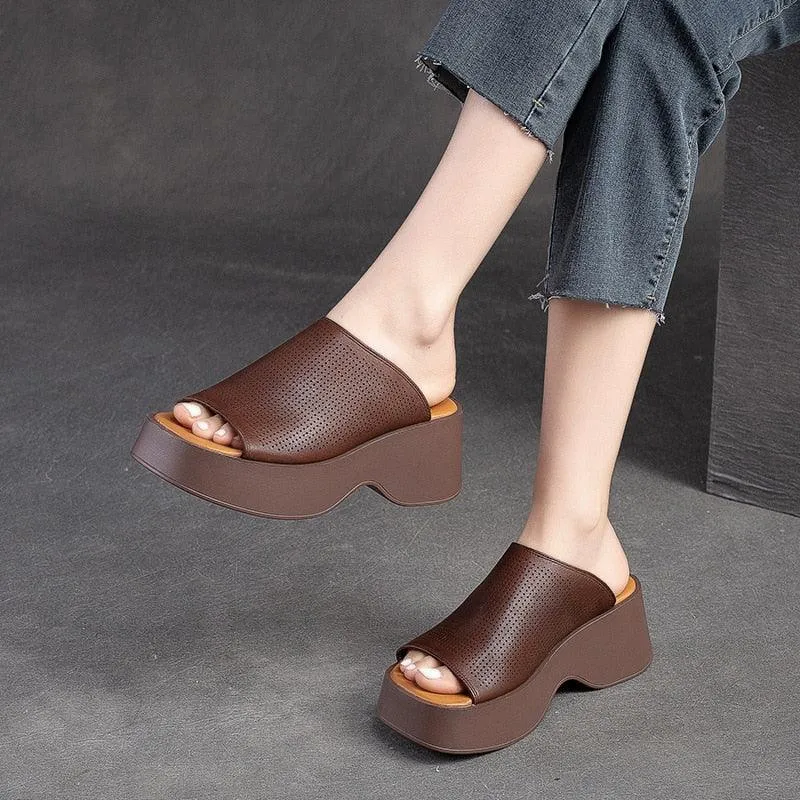 Handmade Leather Women's Slippers Wedges: GO1231 Casual Shoes