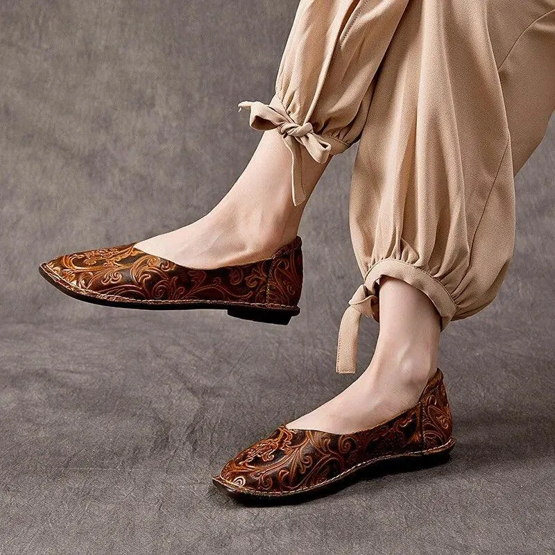 Handmade Soft Leather Embroidery Women's Casual Shoes - AZ243 Flats