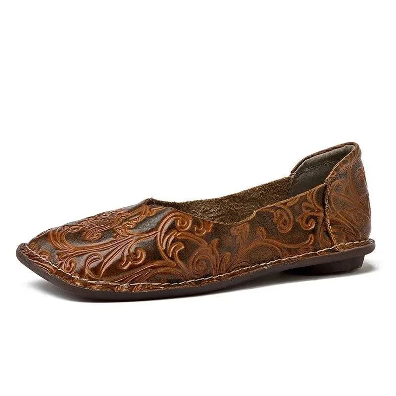 Handmade Soft Leather Embroidery Women's Casual Shoes - AZ243 Flats