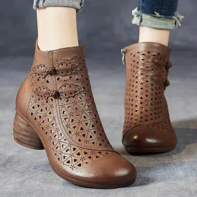 Hollow Thick Heels: RV204 Handmade Women's Casual Shoes Boots