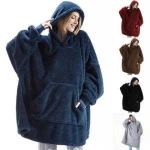 Hoodie Sweatshirt with Big Pocket Tops Sweater Comfortable Loose Double-Sided Fleece Thicker Wearable Blanket