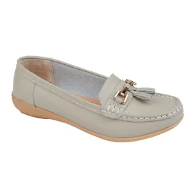 Ladies Leather Slip on Griege Shoes Nautical Flat Jo & Joe