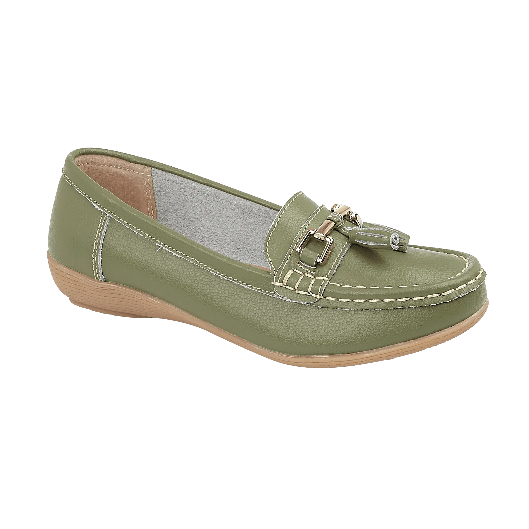 Ladies Leather Slip on Mistletoe Green Shoes Nautical Flat Jo & Joe