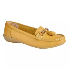 Ladies Leather Slip on Mustard Shoes Nautical Flat Jo & Joe