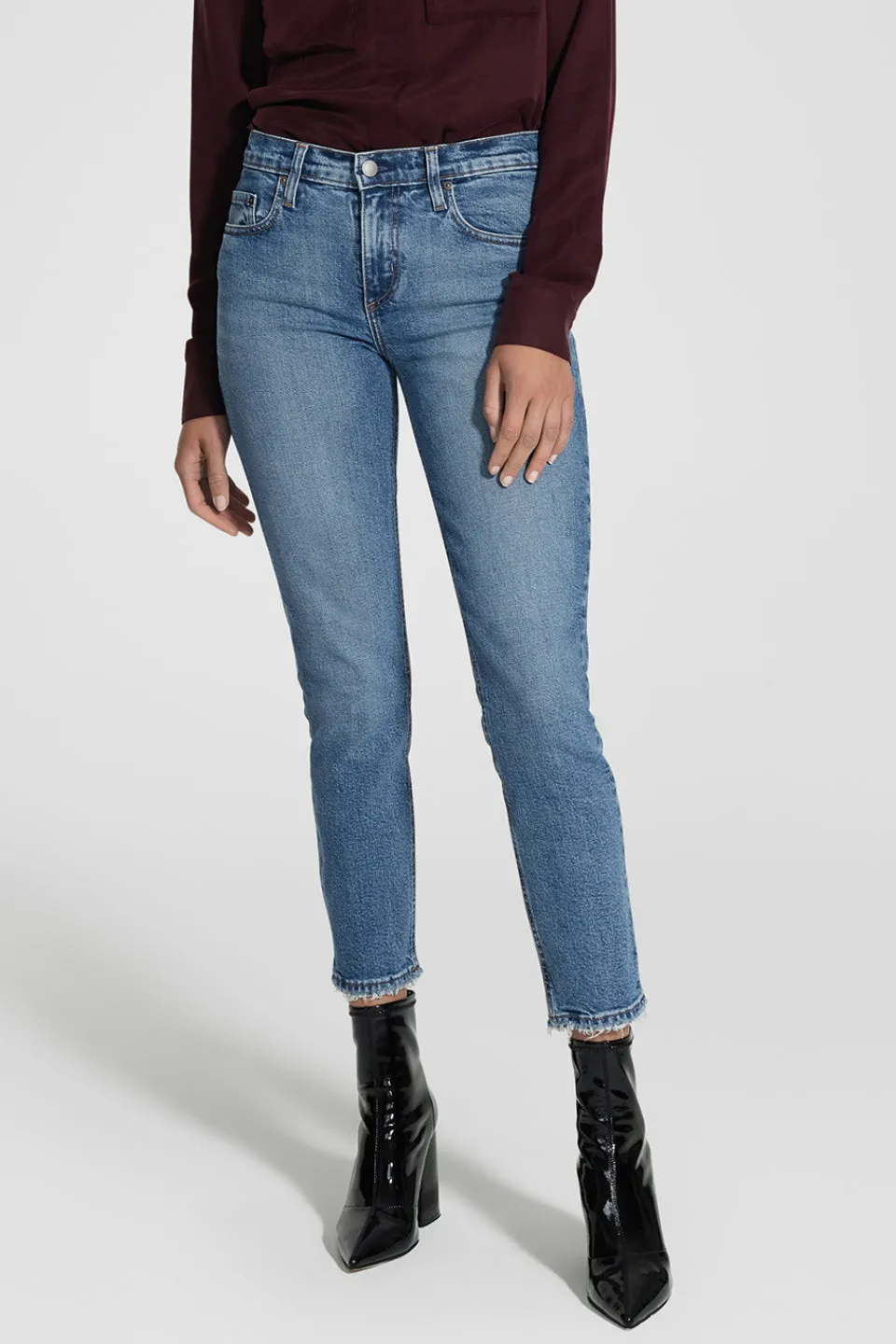 Midi Ankle Forum Blue Raw Hem Denim Jean