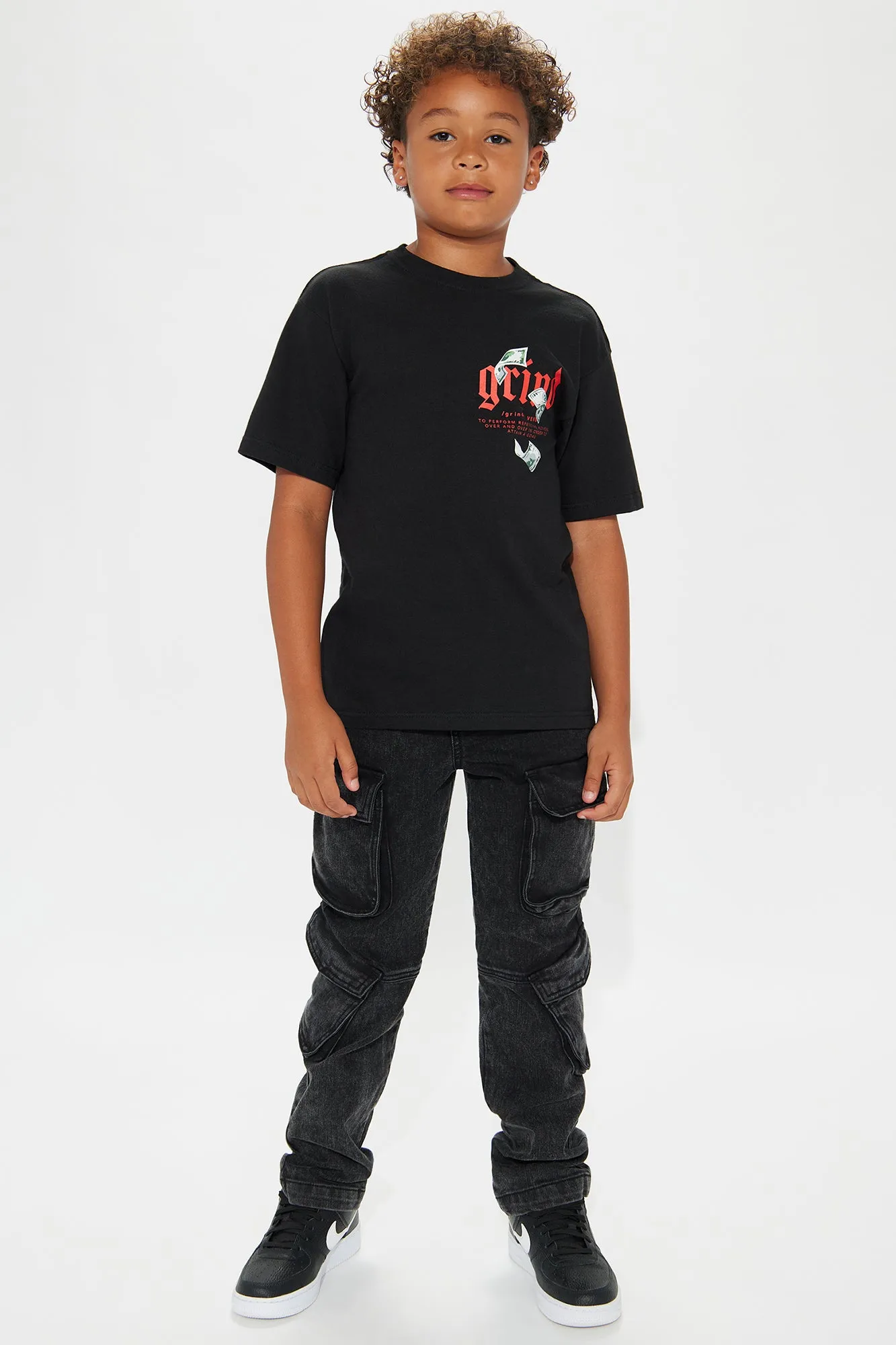 Mini Black Jack Mike Straight Cargo Jeans - Black Wash