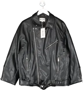 NA-KD Black Oversized Biker Pu Jacket UK 10