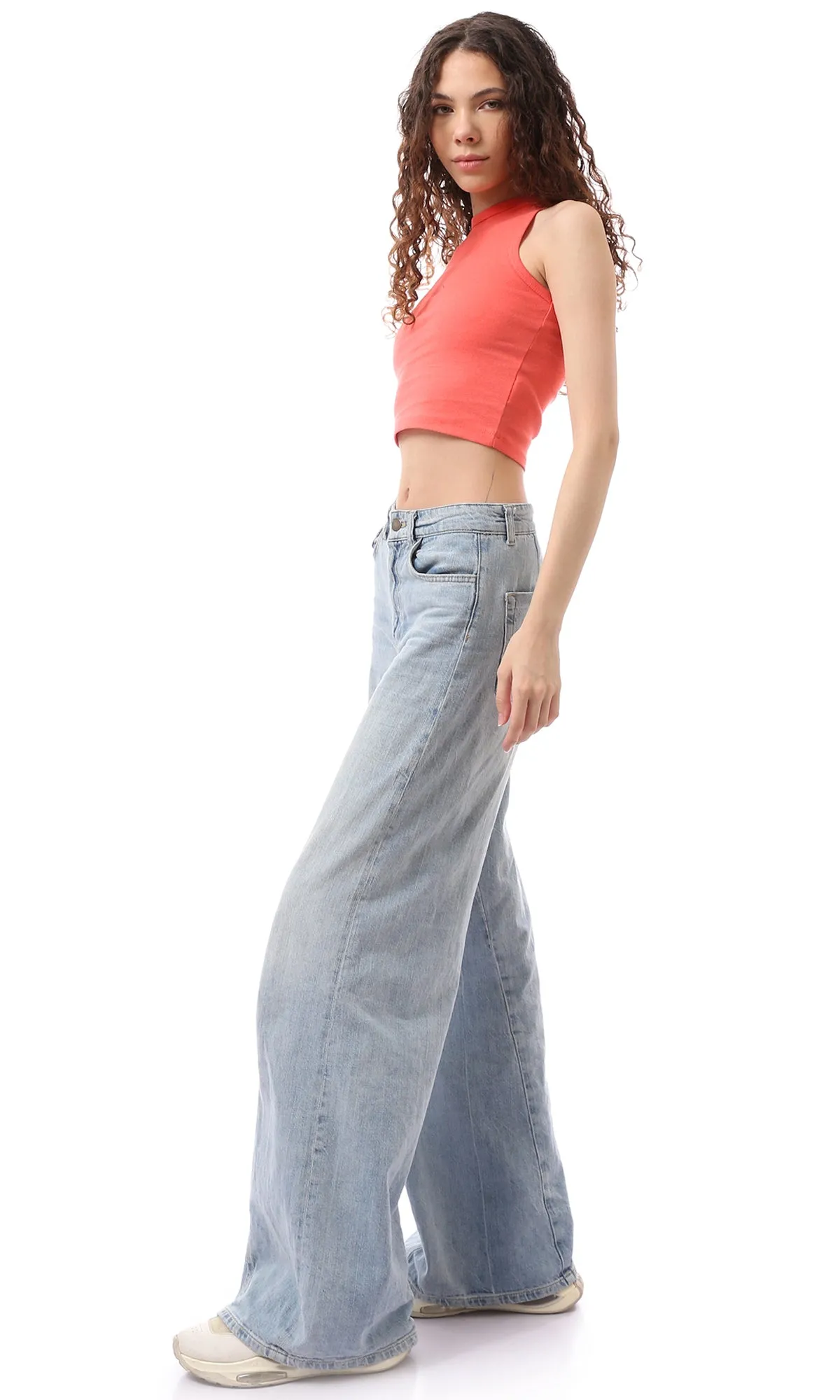 O166365 Sleeveless Cotton Red Slip On Top