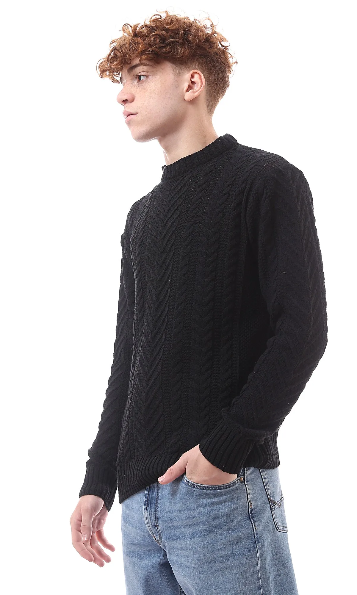 O171306 Ribbed Mock Neck Slip On Black Pullover