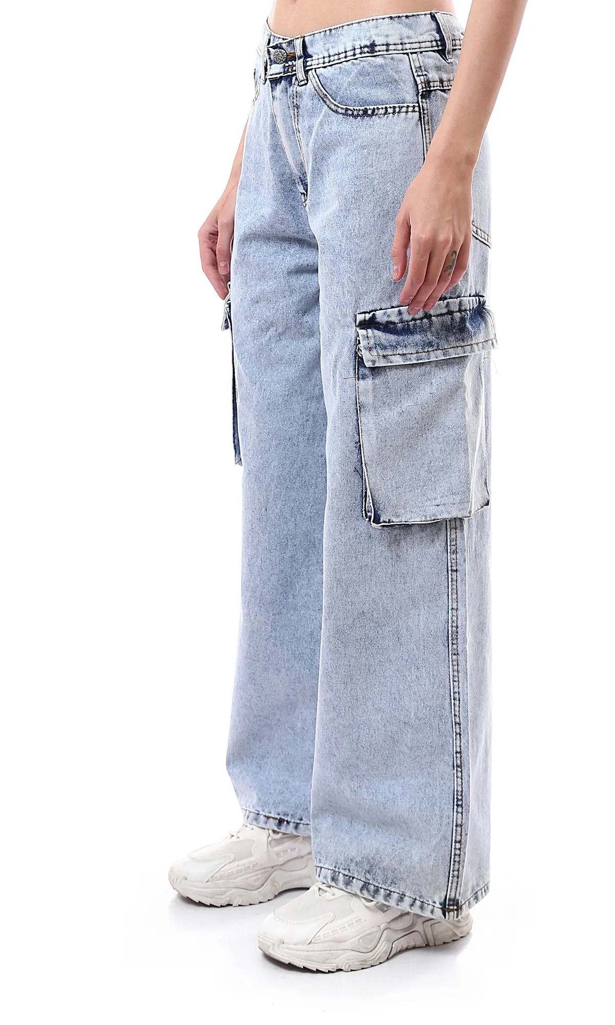 O175689 Stonewash Wide Leg Casual Solid Jeans