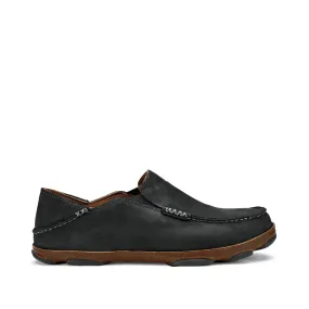 OluKai Men's Moloa Moc Leather Slip On Shoes in Black