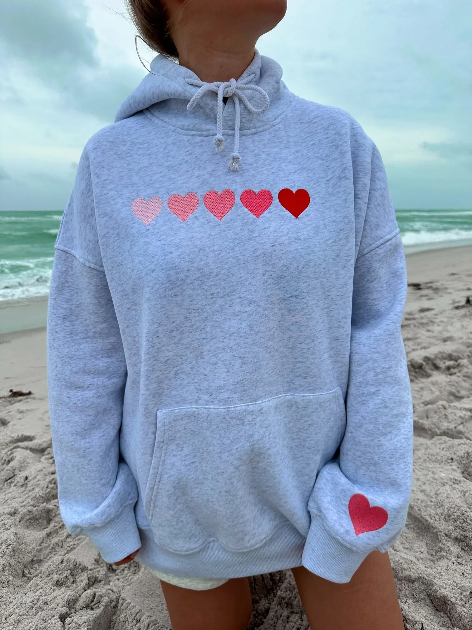 Ombre Hearts Embroider Hoodie