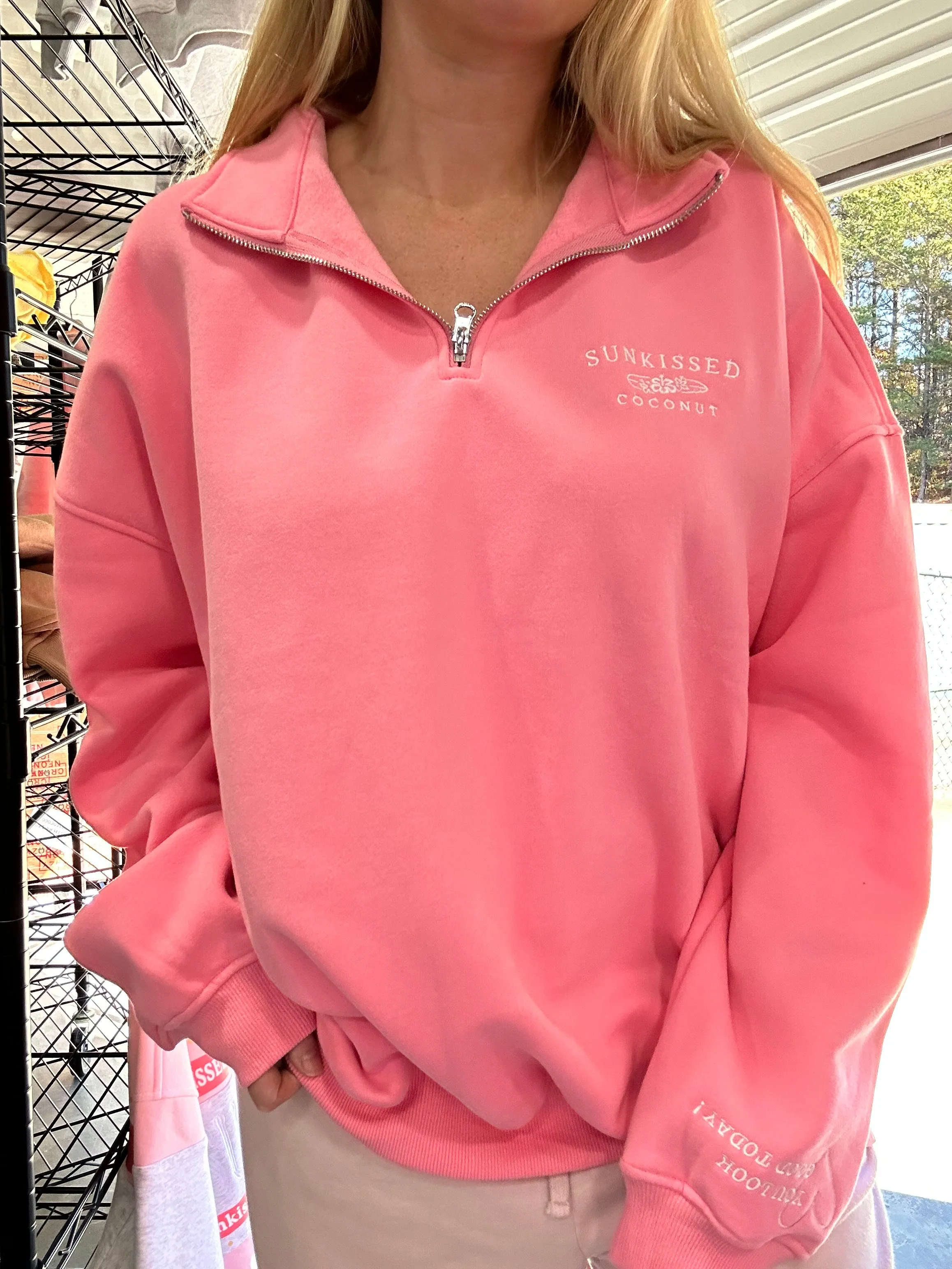 Rose Pink Quarter-Zip Sweatshirt