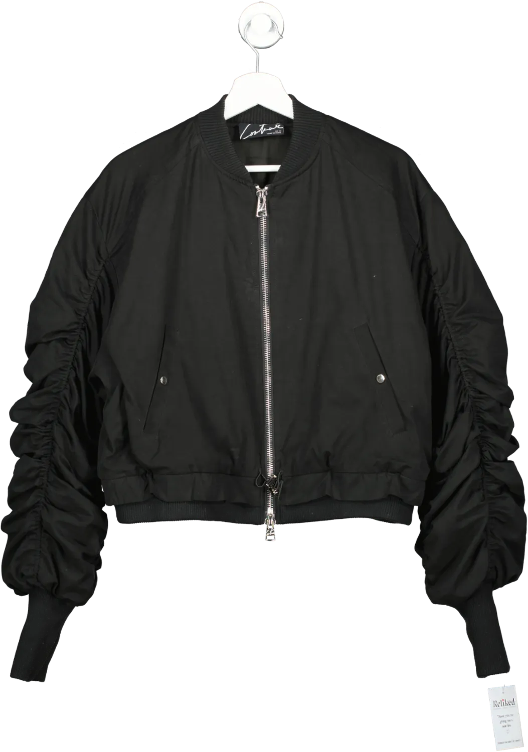 The Couture Club Black Ruched Detail Bomber Jacket UK 12