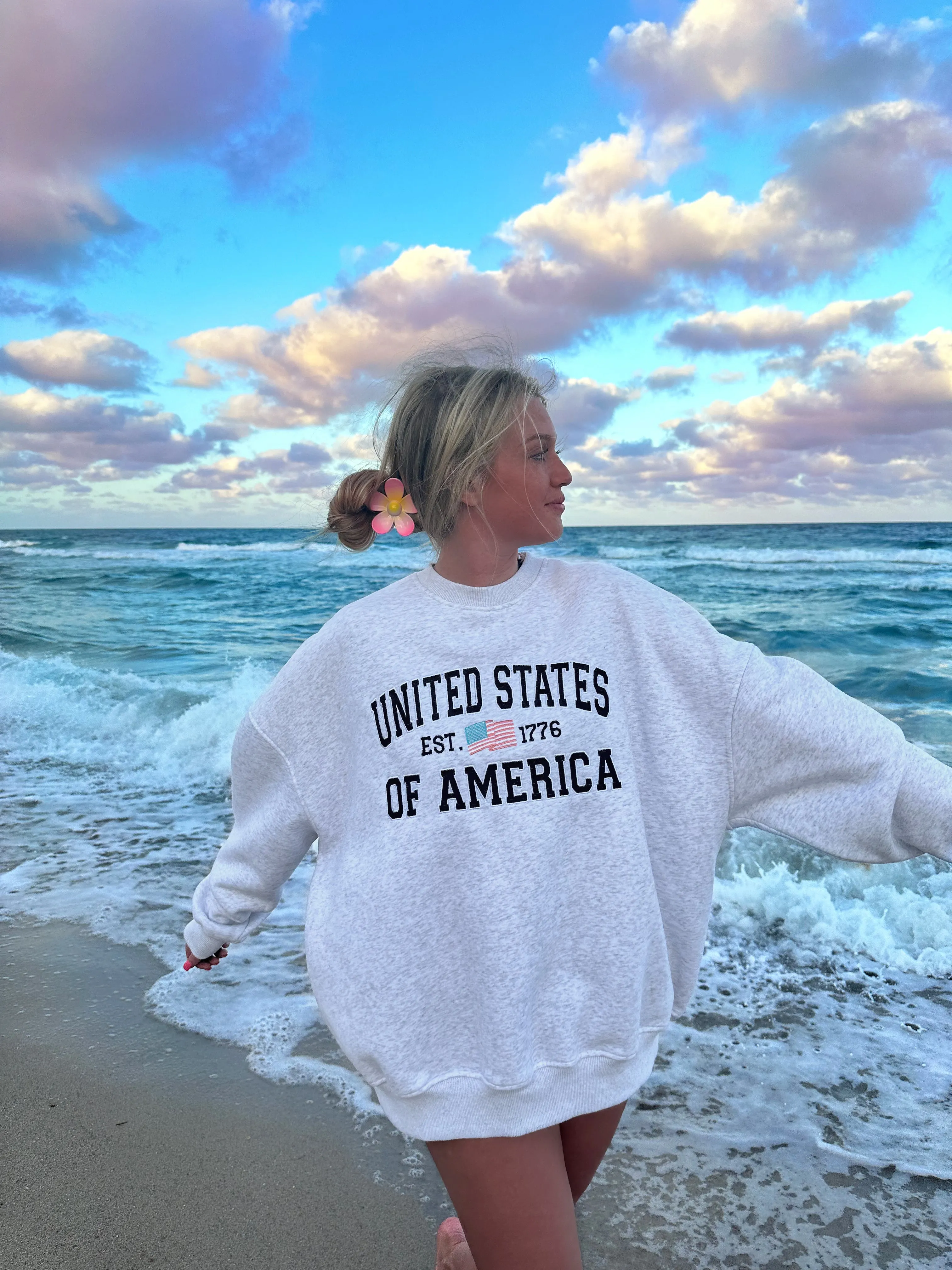 United States Of America Embroider Flag Sweatshirt