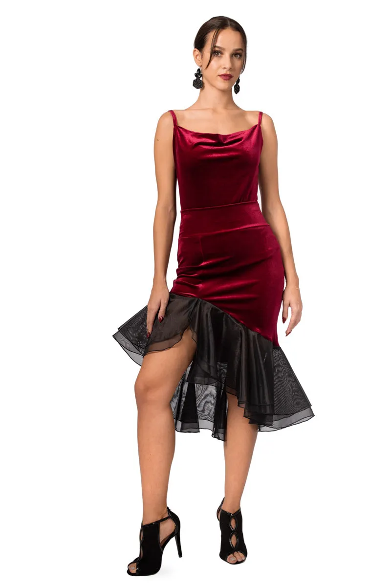 Velvet Skirt With Black Organza Ruffles