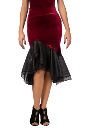 Velvet Skirt With Black Organza Ruffles