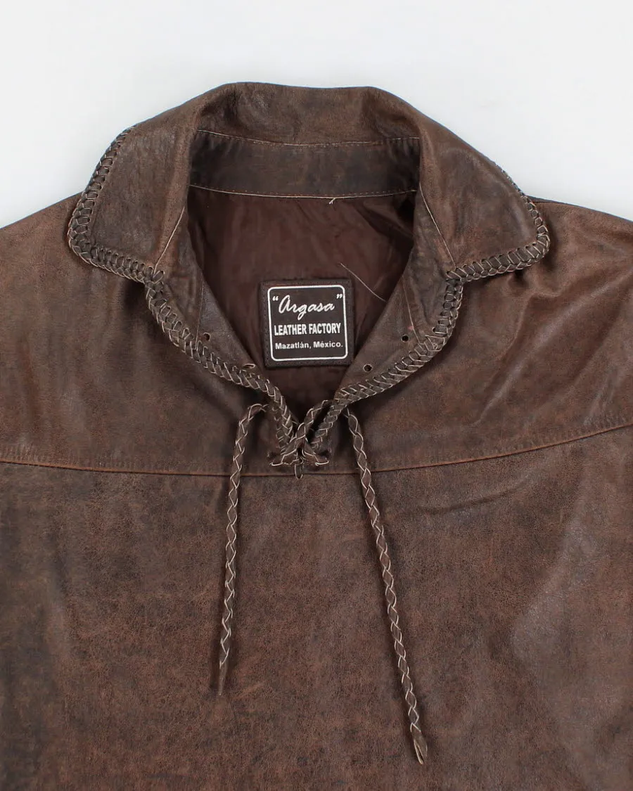 Vintage Men's Brown Leather Hoodie Style Jacket - XL