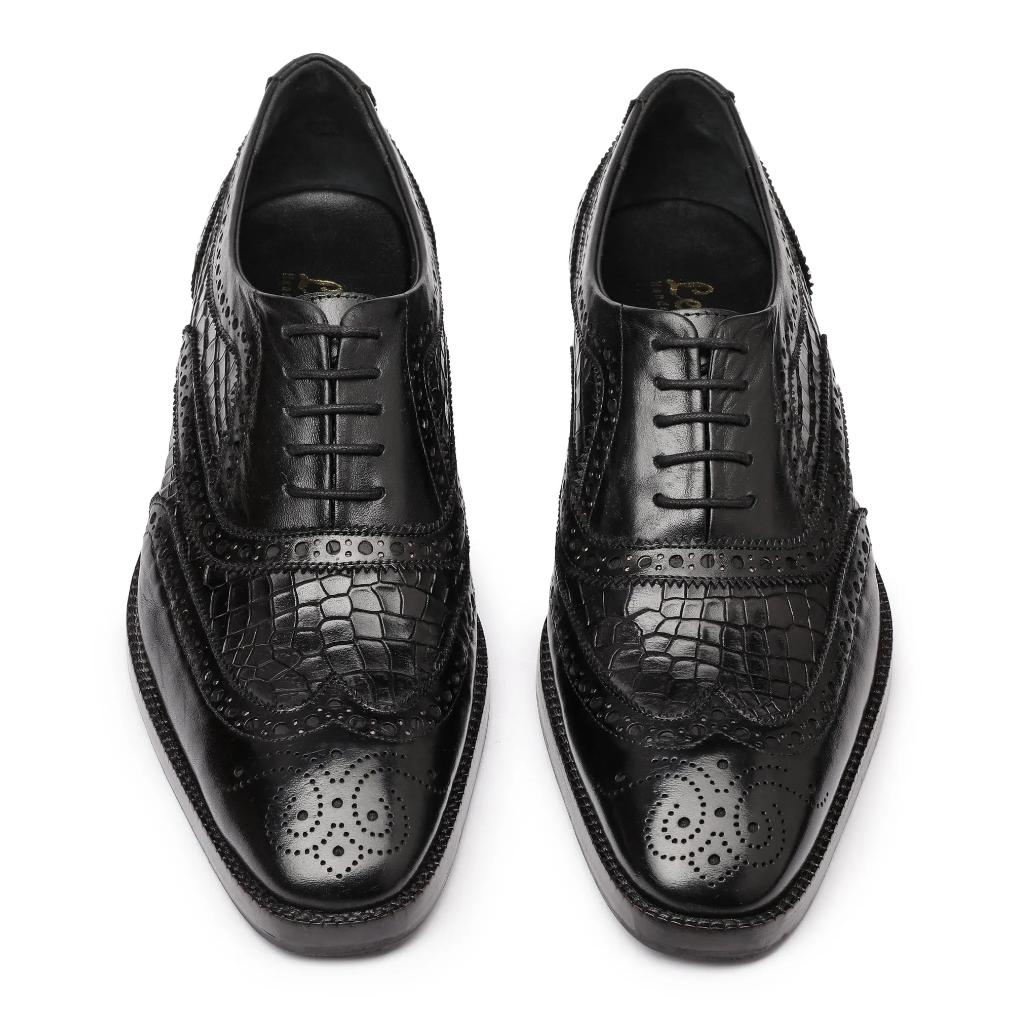 Wingtip Brogue Oxford- Croc Black