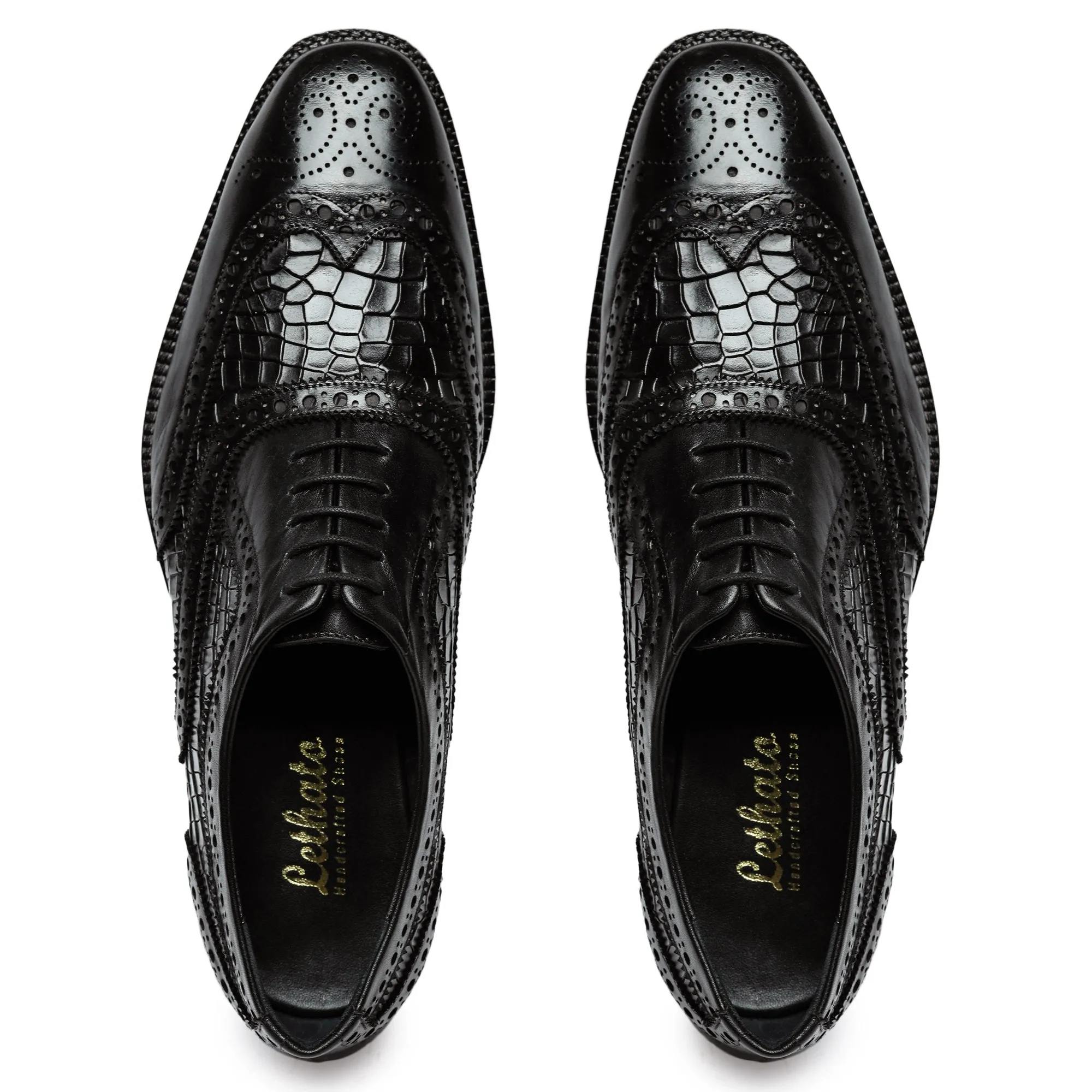 Wingtip Brogue Oxford- Croc Black