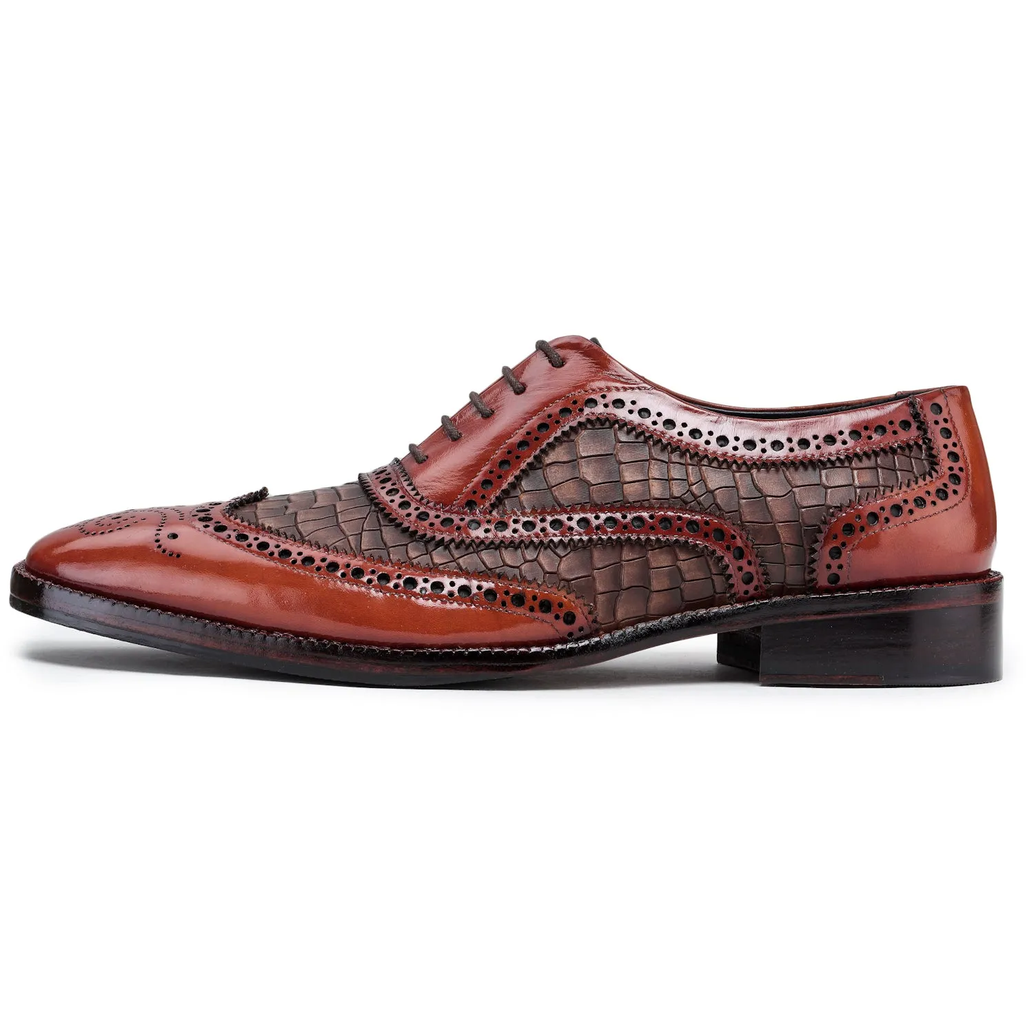 Wingtip Brogue Oxford- Croc Cognac