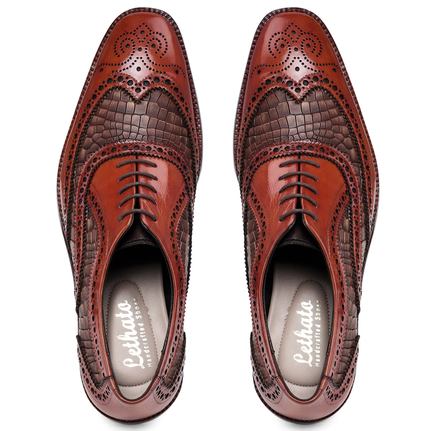 Wingtip Brogue Oxford- Croc Cognac