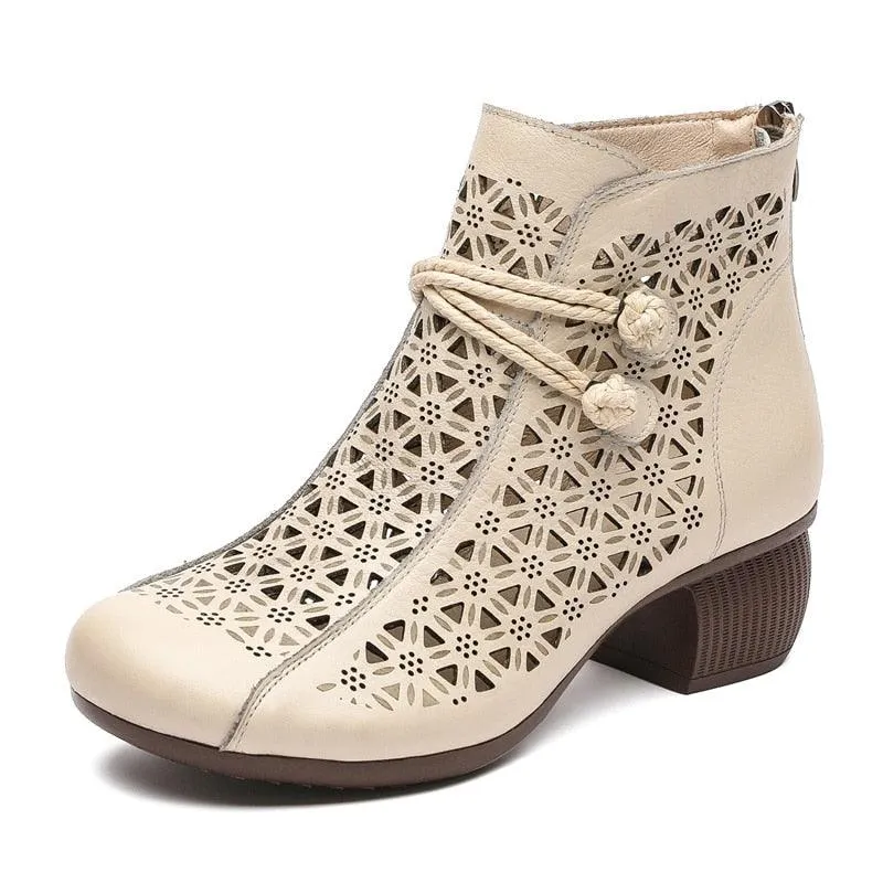 Women's Casual Shoes: RN144 Ankle Boots Leather Mid-Heels Sandals