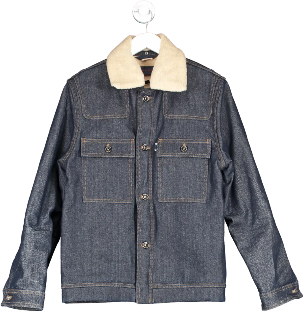 ZARA Blue Denim Jacket With Faux Shearling UK M