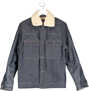 ZARA Blue Denim Jacket With Faux Shearling UK M